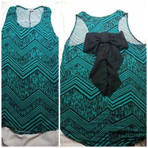 Teal and Black Tank top with Bow